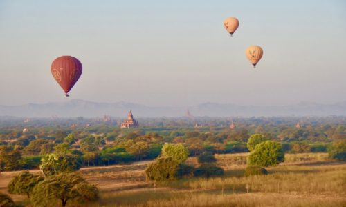 hot air balloon over the Bagan pagodas